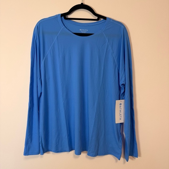NWT Athleta Bright Blue Women’s Grid Knit Long Sleeve Top Size XL - Picture 3 of 9